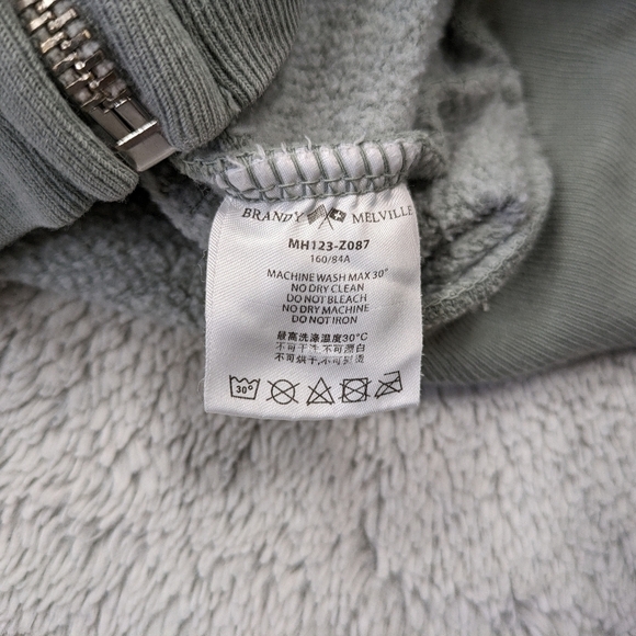 Brandy Melville Jacket Women's Small Green Crystal Hoodie Full Zip Cropped - Picture 5 of 7